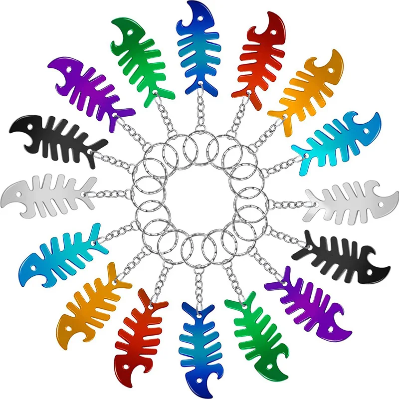 200Pcs/Lot Colorful Fish Bone Keychain Bottle Opener Beer Opener Tool Key Tag Chain Ring Accessories Wholesale