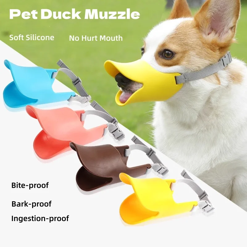 Cute Duck Bill Dog Muzzle Soft Silicone Adjustable Breathable Anti Biting Barking Licking Chew Muzzle for Small Medium Dogs