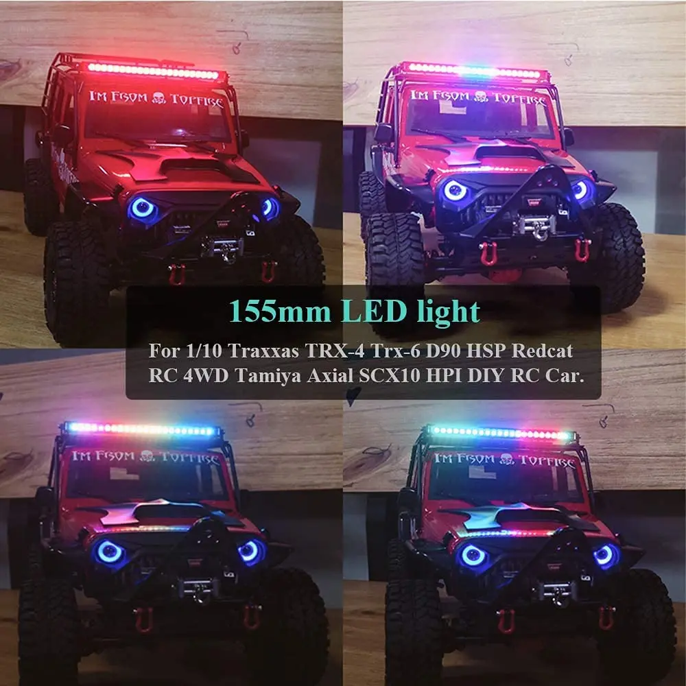 GLOBACT RC Light Bar 24 Lamp Beads RC LED Headlights 20 Light Modes 155mm IPX7 for 1/10 Slash TRX4 Bronco TRX6 Crawler Truck Car