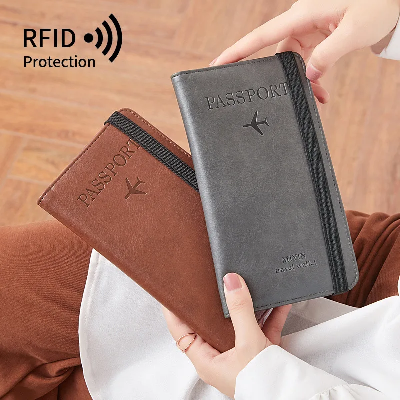 Western RFID Blocking PU Leather Women Wallet Large Capacity Multifunctional Passport Bag Phone Bag Coin Purse for mens