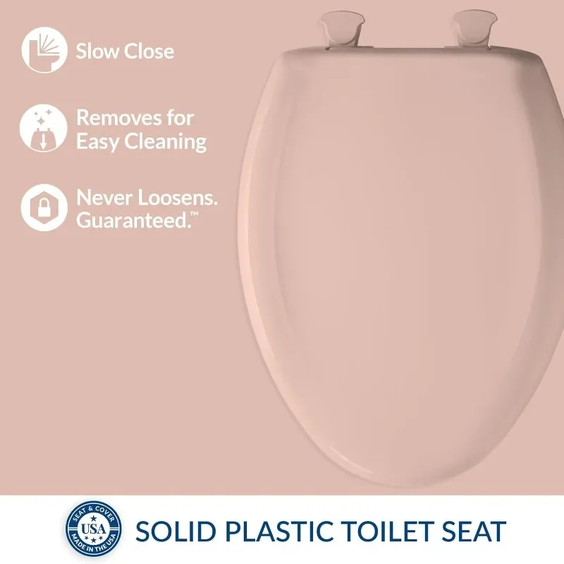 1200SLOWT 063 Toilet Seat will Slow Close, Never Loosen and Easily Remove, ELONGATED, Plastic, Venetian Pink