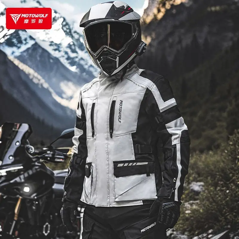 

Мотокостюм MOTOWOLF для зимней езды, с отстегивающимся пуховым утеплителем, водонепроницаемый пуховик, теплый, морозостойкий, для ралли и путешествий, удлиненный