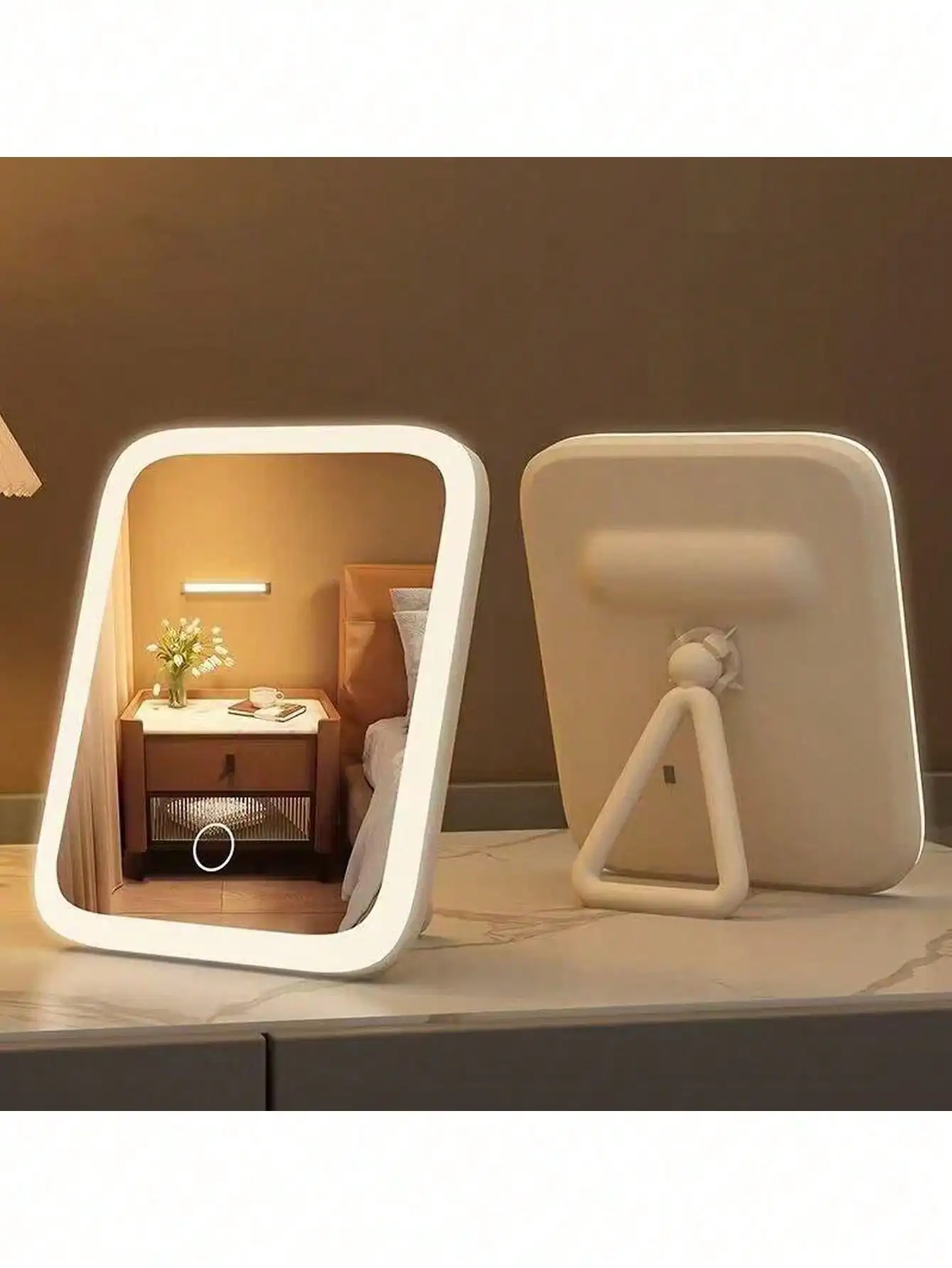 

Зеркало для макияжа со светодиодной подсветкой, 3 цвета, 360° ° Вращающееся, сенсорное управление, питание от USB, настольное косметическое зеркало для спальни, ванной комнаты, путешествий