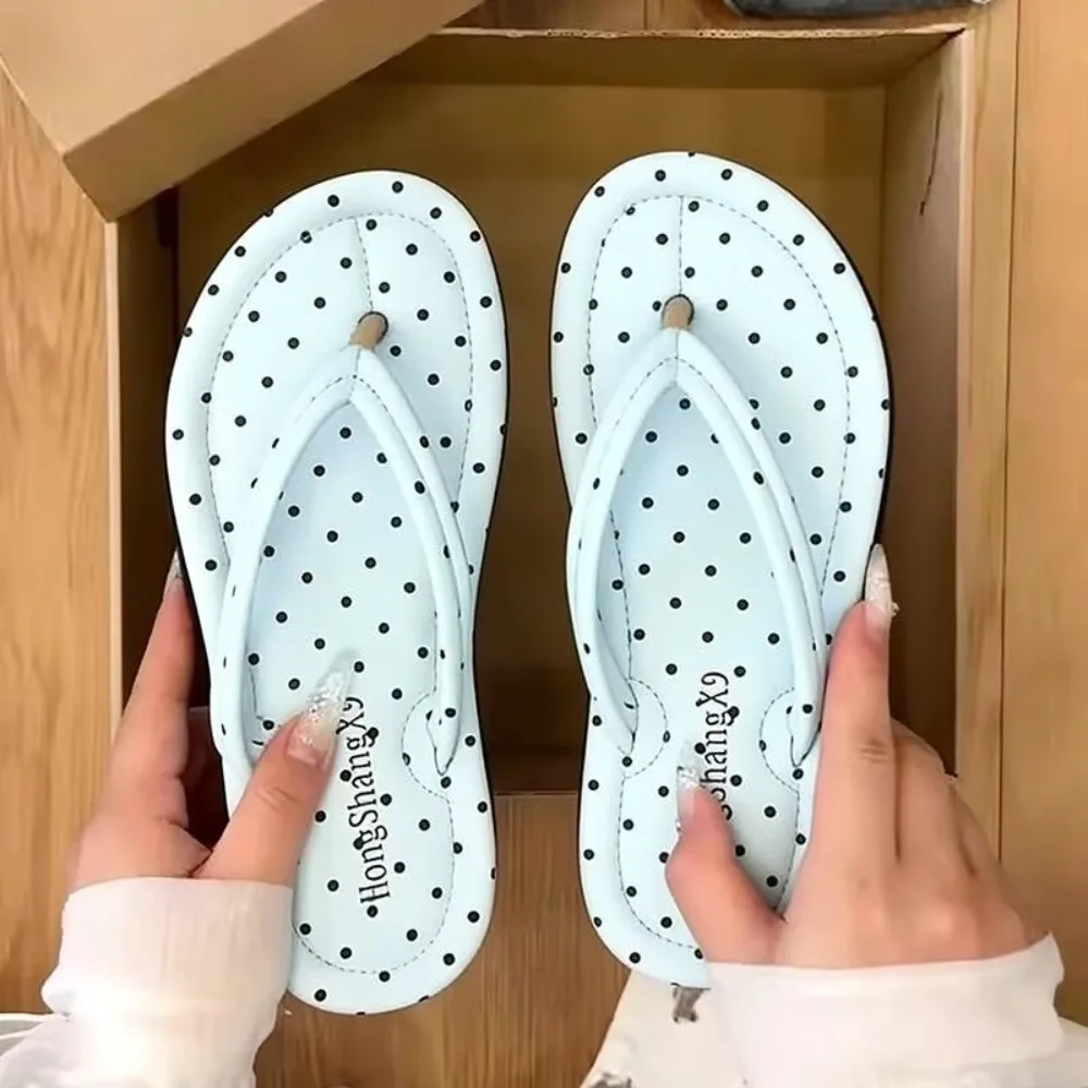 Cute Polka Dot Platform Flip Flops Thick Sole Non-Slip Thong Sandals Breathable Beach Slippers Summer view 5