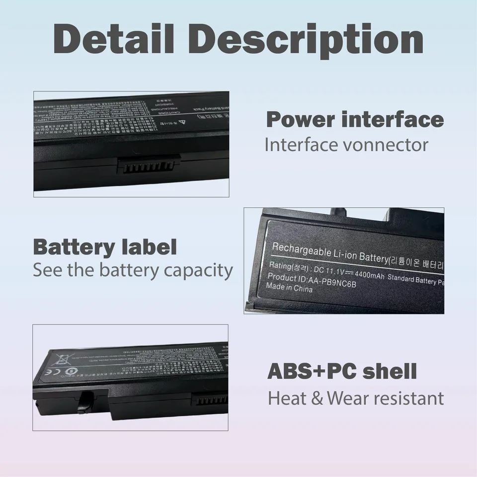 Batería para laptop AA-PB9NC6B 4400mAh 11.1V de repuesto para Samsung AA-PL9NC2B NP-RV509-A06IN R420 R430 R468 R478 R518 R517 R519 R52 3