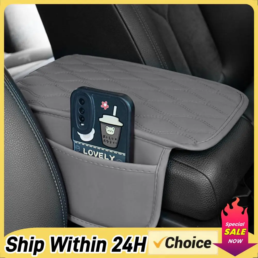 Auto-Mittelkonsolen-Schutzabdeckung aus Leder, Armlehnenauflage mit Taschentuchfach, Schaumstoff-Höhenpolster und Aufbewahrungstasche