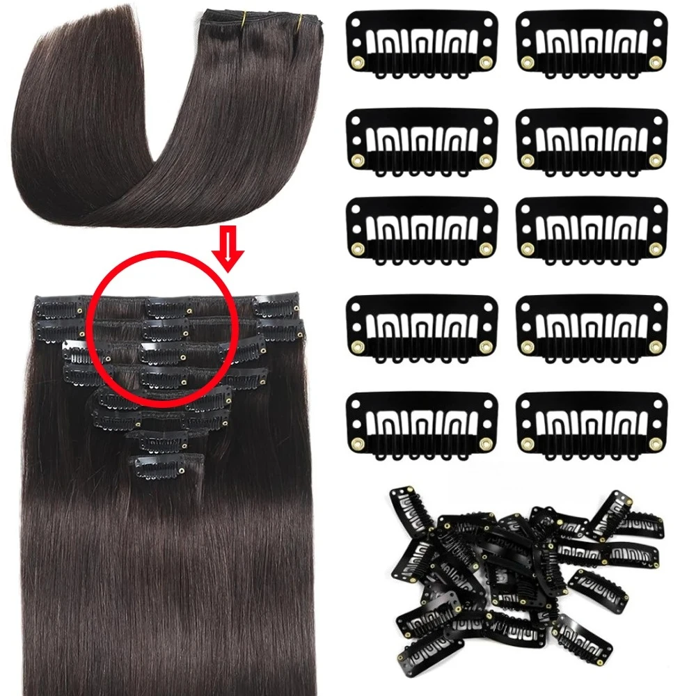 10-100 Pezzi Clip per Parrucca Clip a Scatto da 32mm per Estensioni dei Capelli Clip per Capelli a Forma di I Strumenti per Estensioni dei Capelli Posticci (Nero)