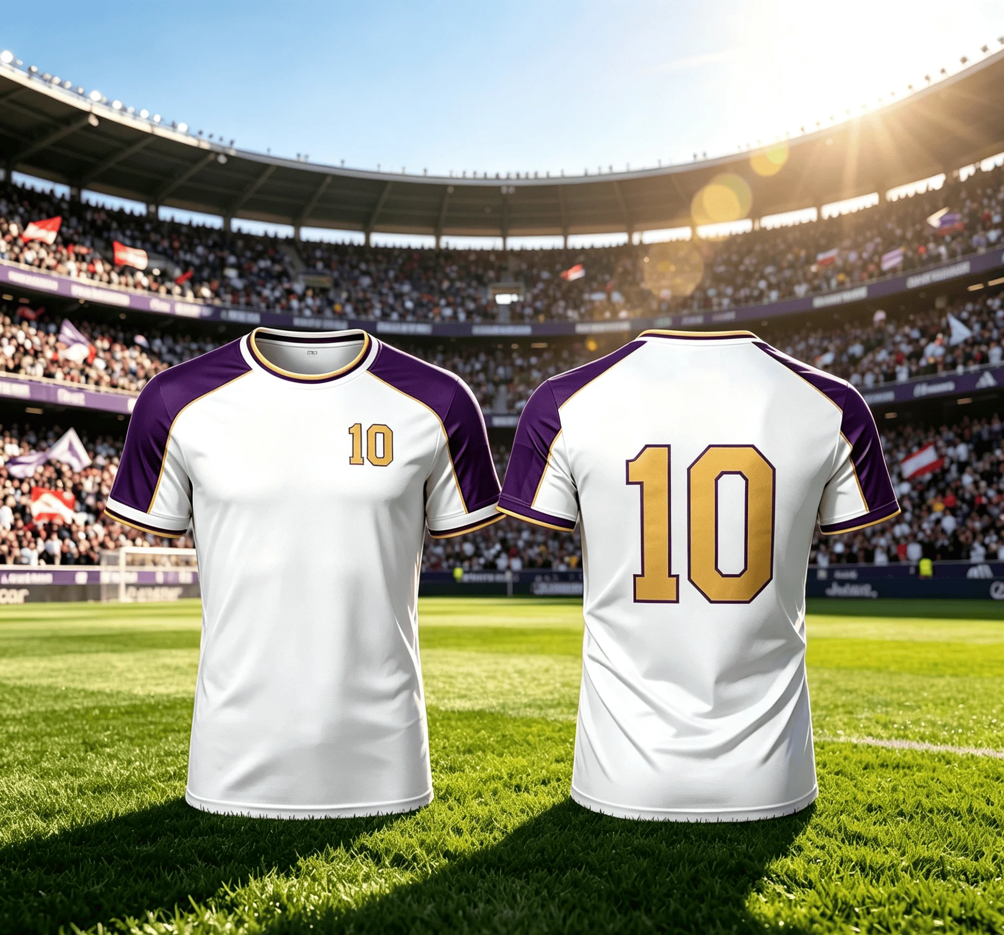 Simple White Purple Contrast #10 Football Jersey, Loose Quick Dry Athletic Tee