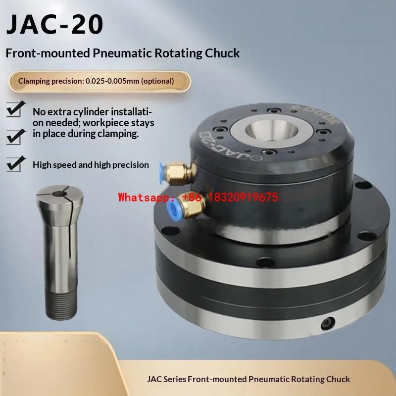 Cyclmotion CNC H-Precision Pneumatic Rotary Chuck – Automated Hollow Front-Mount Pneumatic Chuck (JAC-20, 20mm Through-Hole)