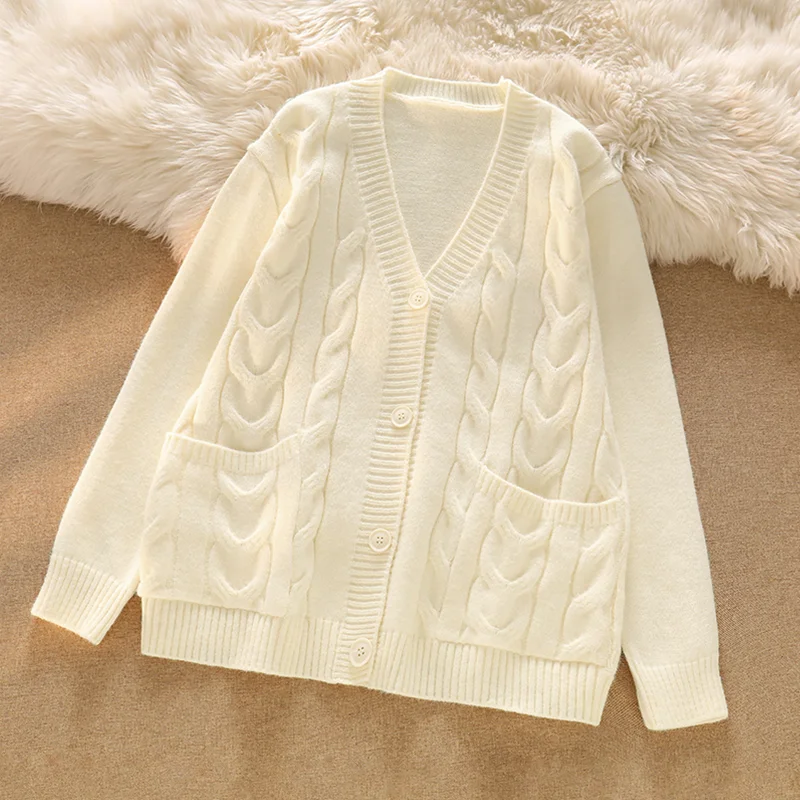 

Women's 2022 Fashion New Style Apricot Color Knitted Sweater Temperament Comfortable Cardigan Versatile Autumn and Winter Coat