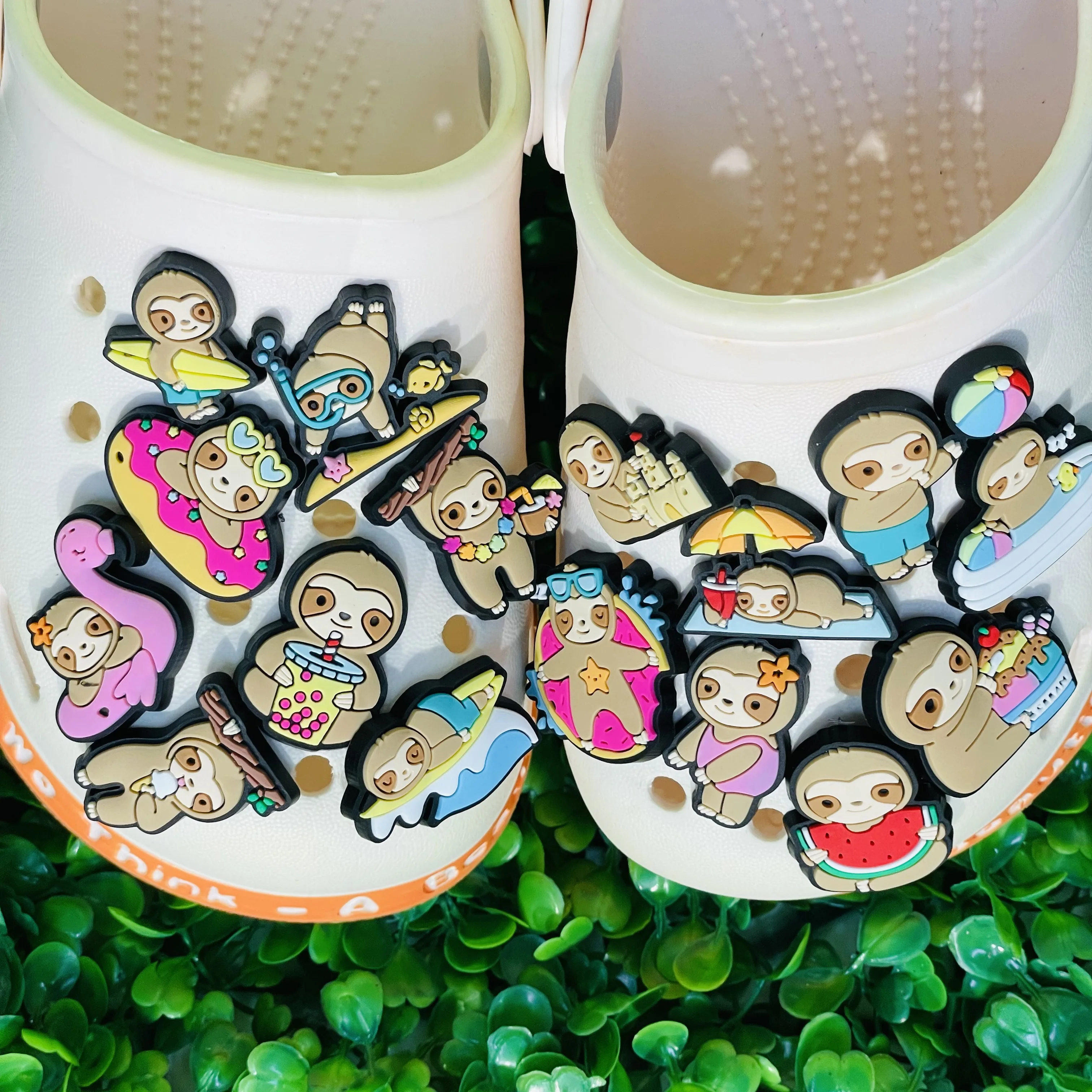 

1-16PCS Mix Adorable Surfing Sloth Shoe Charms Accessories Children Buckle Clog Animals Sandal Decorations