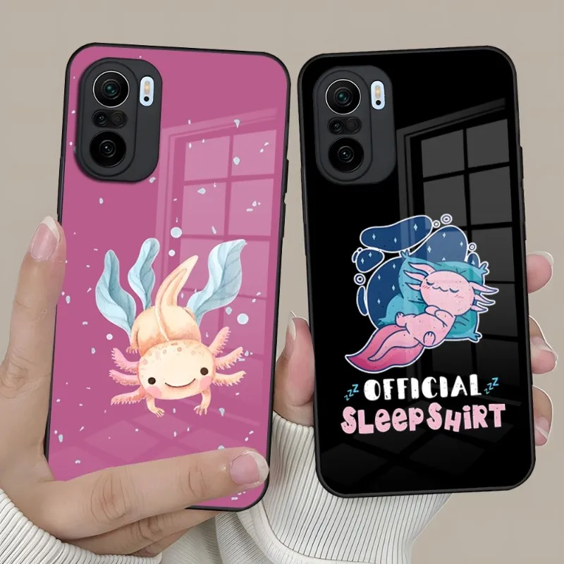 Cute Animal Axolotl Phone Case For Xiaomi Redmi Note 10 10T 11i 11T 11 9 8 11S Poco M4 F3 X3 Pro Glass Design Back Cover