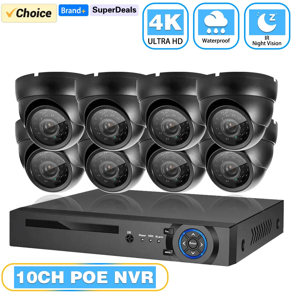 

Smart 4K 10CH POE NVR 8MP H.265 Security Camera System 8MP Dome IP Camera Indoor Outdoor Human Detection Video Surveillance Kit