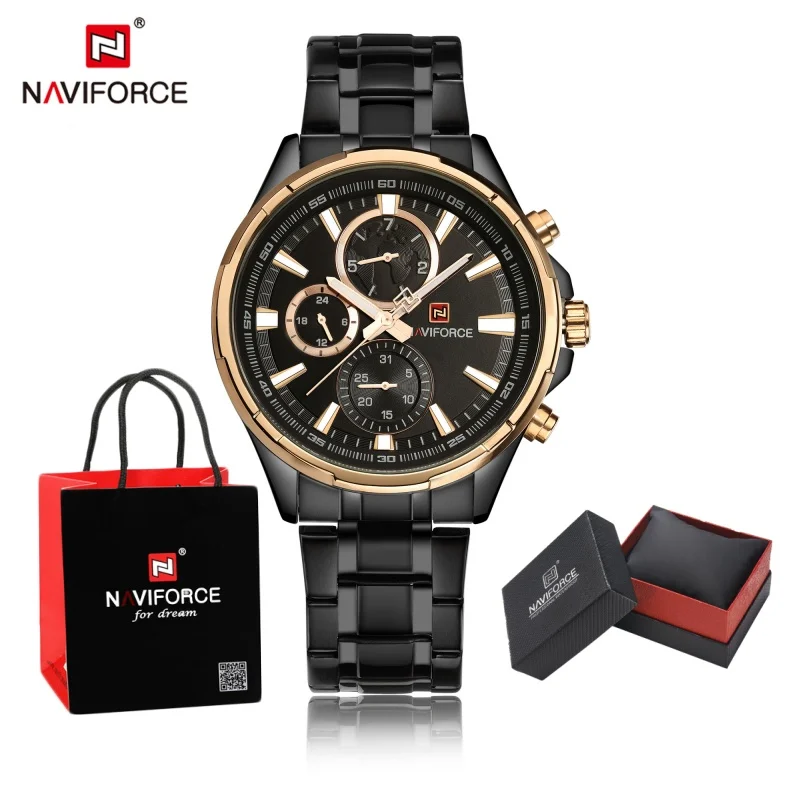 

Package Gifts Men Quartz 24 Hours Date Clock Brand NAVIFORCE Men's Business Watches Top LuxuryMan Full Stainless Steel Sports