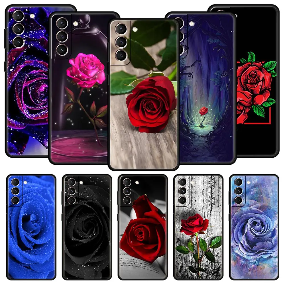 Flower Red Roses Cool Fashion Phone Case For Samsung Galaxy S24 S23 S22 S20 Ultra S21 FE 5G S10 S9 Plus S10E Soft Silicone Cover