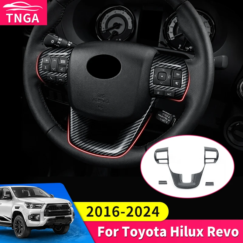 

For Toyota Hilux Revo 2016-2024 Steering Wheel Decorative Frame Trim ABS Carbon Fiber Pattern Interior protection Accessories