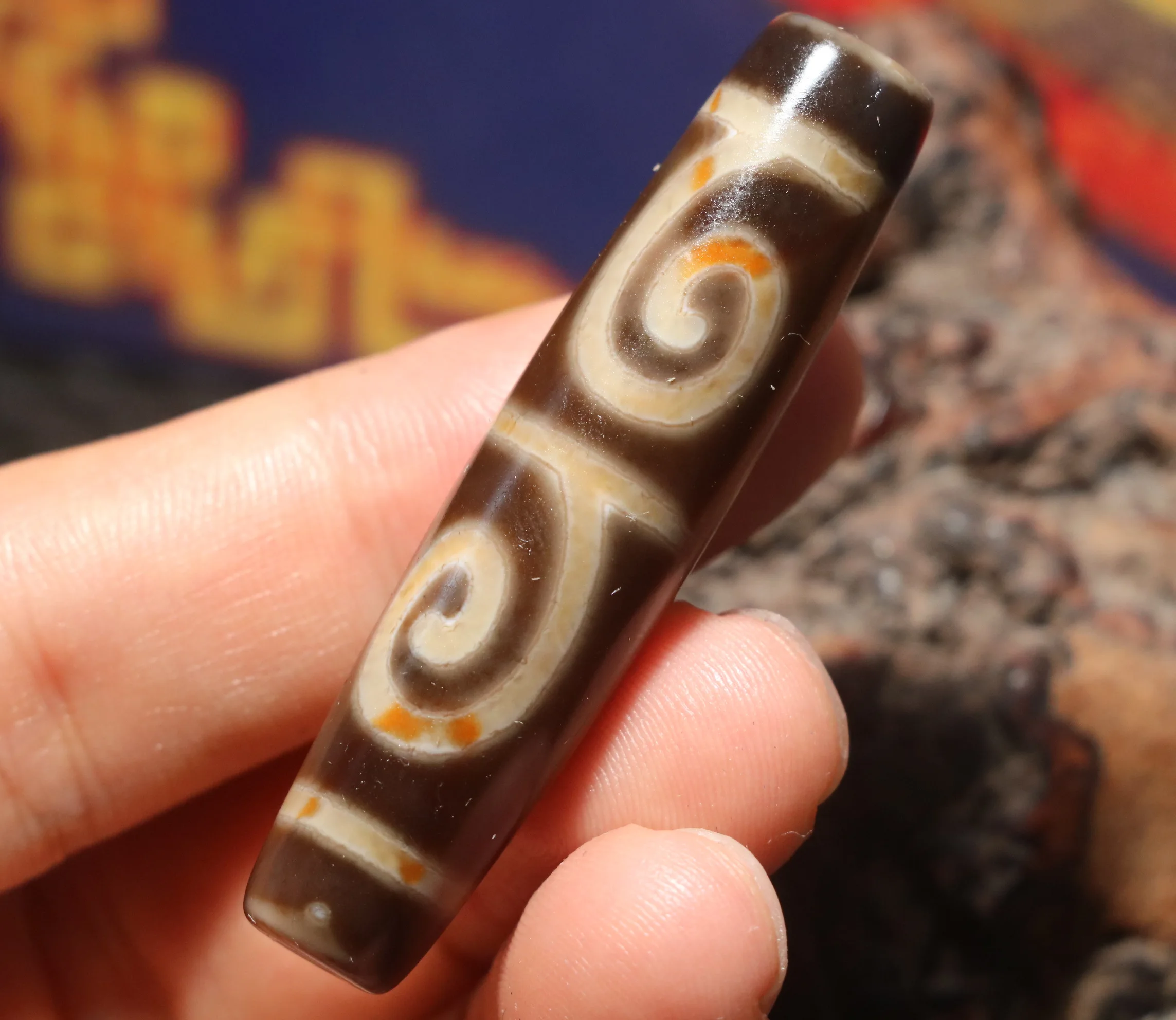 

AL Ultra Energy Tibetan Old Agate 2 Kingkong Eyed Ruyi As You Wish Hook dZi Bead Pendant Amulet Big Treasure Timestown UPD21Asw