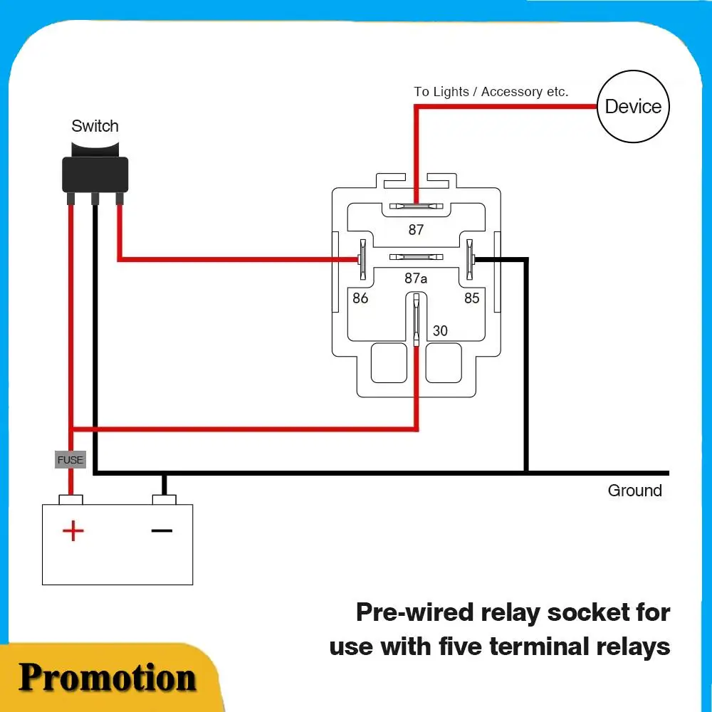 

Portable 6PCS 5-Pin SPST Automotive Electrical Relay 12V 30A Car Fuse Relay Switch Wiring Harness Car Accessories