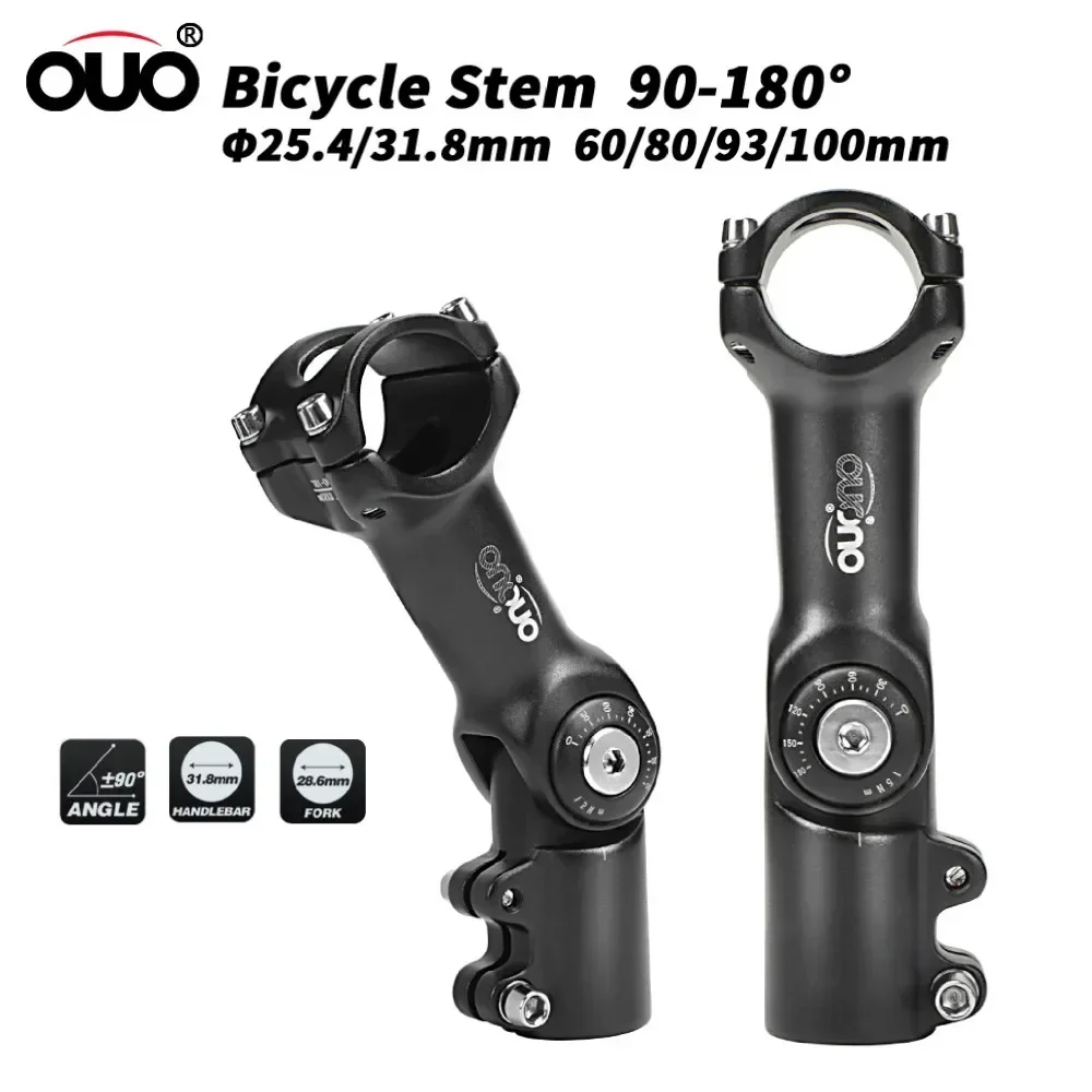 OUO MTB Adjustable Stem MTB Power Bike Table 90-180 Degree Bicycle Handlebar Extender 25.4/31.8mm Down Stem Extension Dual Lock