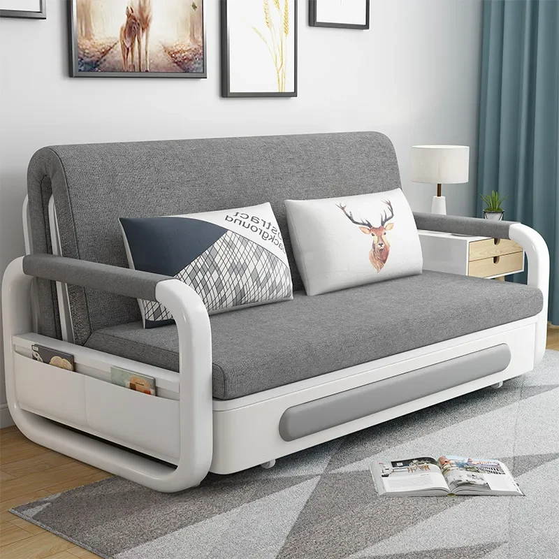 Sofá Cama Europeo Moderno de Tres Plazas, Sofá Convertible de Madera para Familias, Sofá Plegable con Almacenamiento para Dormitorio, Hotel, Venta al Por Mayor, Tela