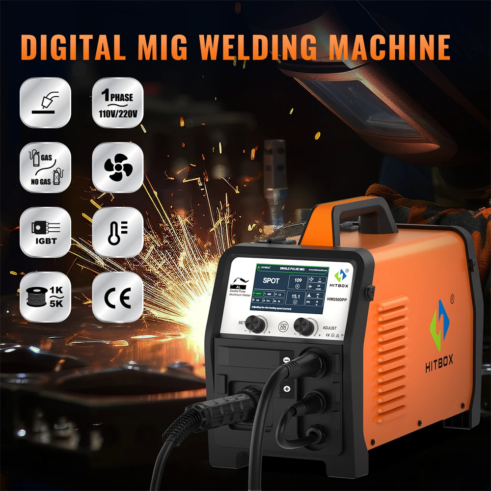 HITBOX 200A Aluminum Welder LCD Digital Welding Machine MMA ARC/Gas Gasless MIG/LIFT TIG Dual Pulse IGBT lnverter Welders Tool