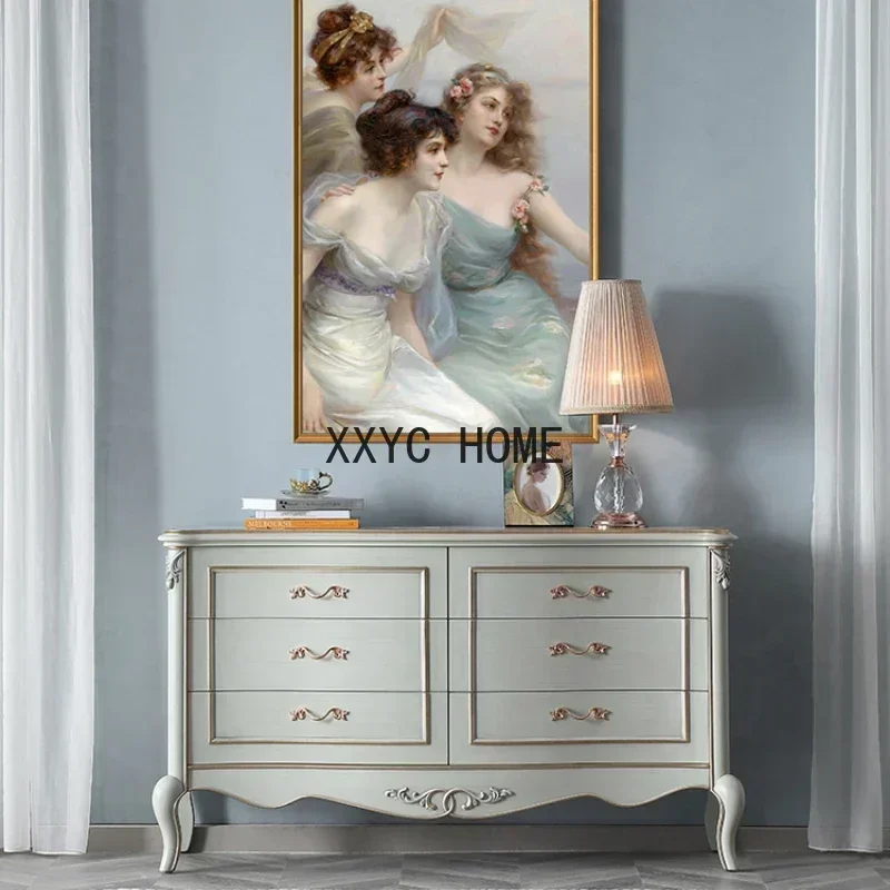 

Beech Chest of Drawers Living Room European Solid Wood Curio Cabinet Removable Storage Cabinet Complete Set
