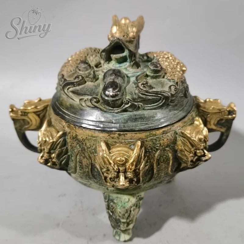 

Old Signed Bronze Gilt Beast Dragon statue Incense Burners Wish Wealth Censer
