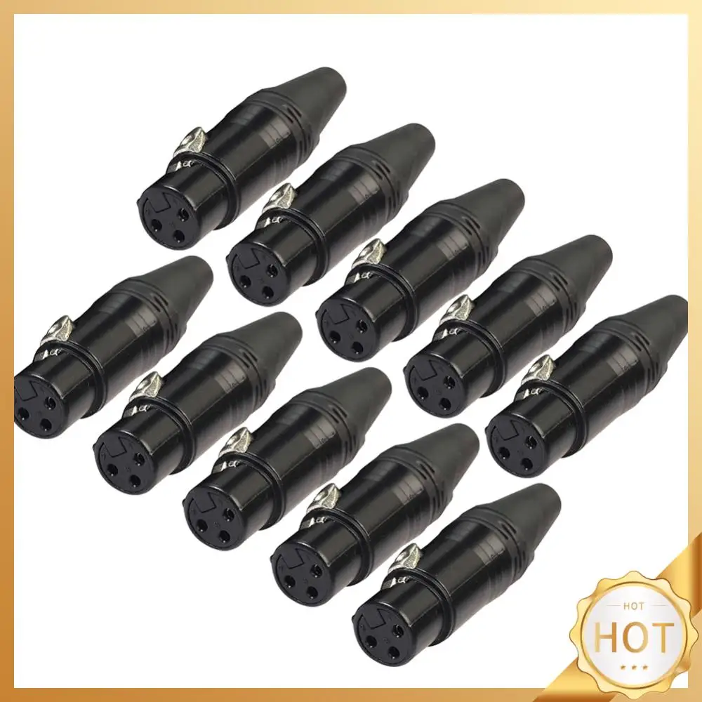 Cabo XLR 3Pin Conector Feminino, Microfone DIY, Solda Plug Adaptadores, 10Pcs