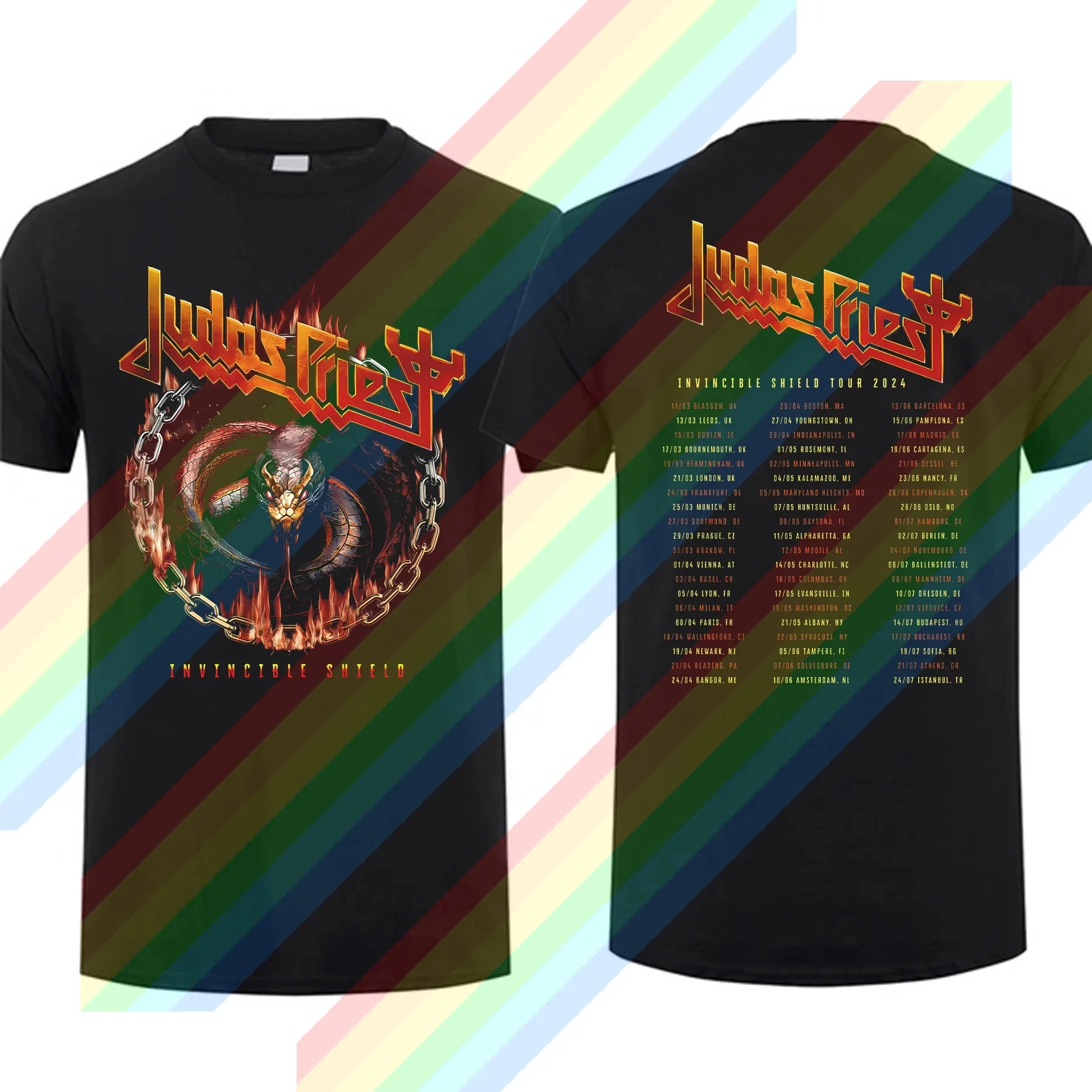 

New Men Summer T Shirt Judas Priest The Invincible Shield Winged Man Tour 2024 Tour T-shirt Short Sleeves 100% Cotton S-3XL Cool