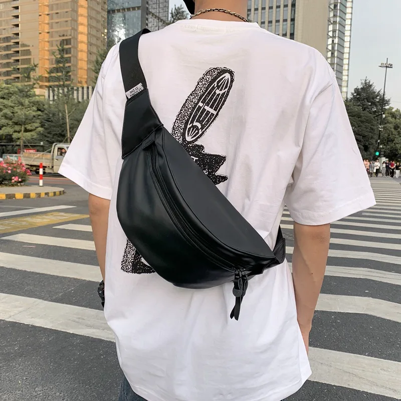 Lightweight Man Belt Pouch Travel Solid Black No Label Cross Shoulder Bag Man Waterproof with the Anti-thief Back Zipper pocket