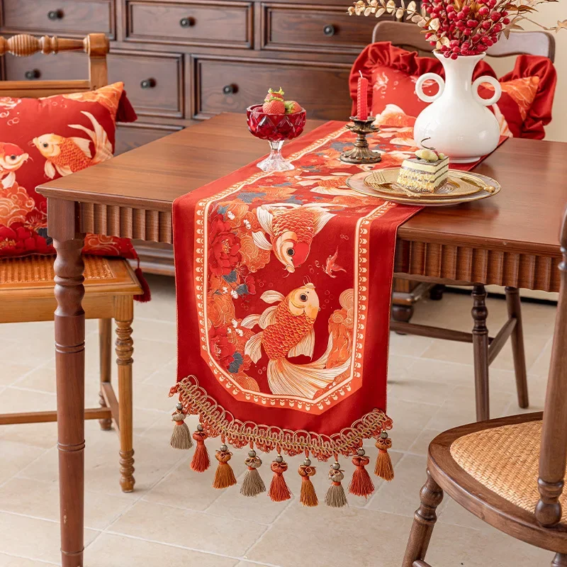 New Year Atmosphere Red Table Flag Cabinet Flag Koi Auspicious Ruyi Decoration Wedding Celebration