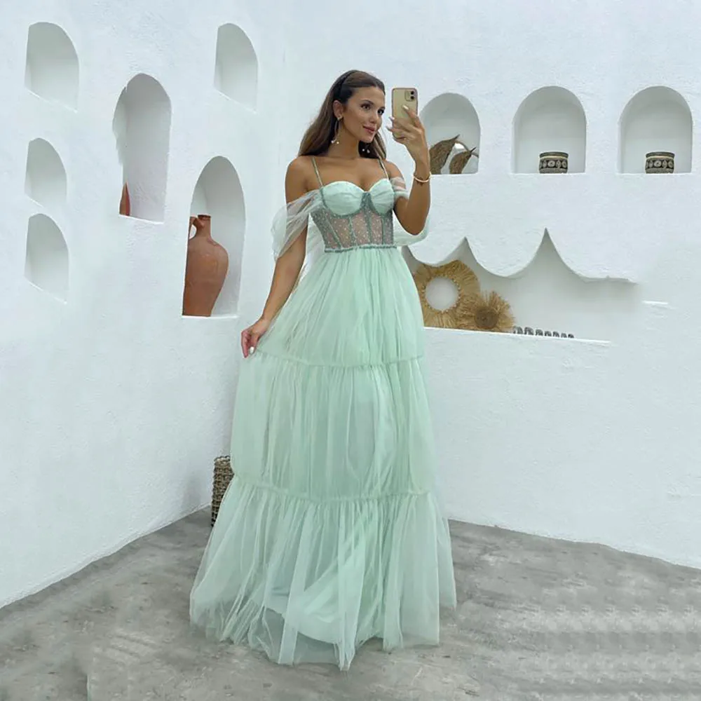 

Msikoods Green Prom Dresses Corset Strapless Tiered Slit Formal Gown Sext Evening Dress Elegant Party Dress Dress Customized