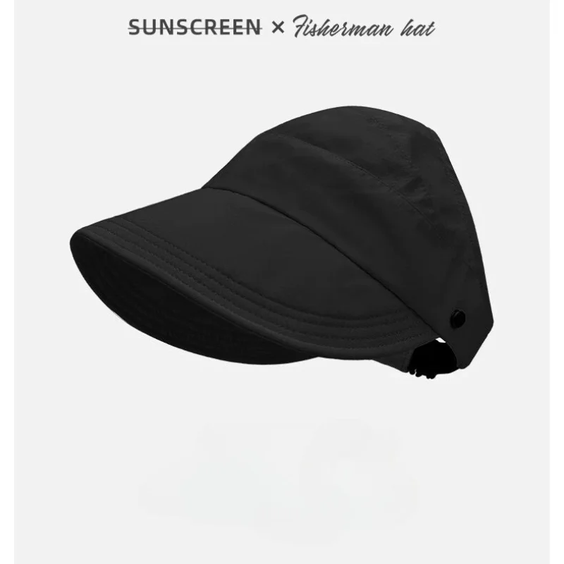 Faltbarer, verstellbarer Outdoor-Strand-Fischerhut für Damen, Sonnenschutz- und Sonnenschutzhut, Fischerhut mit Pferdeschwanzöffnung – Detail 4