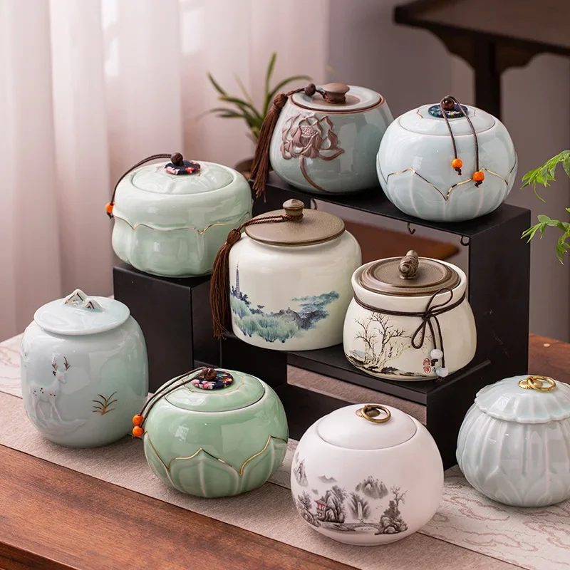 Ceramic tea cans, empty cans, large sealed cans, household, storage, moisture-proof storage
