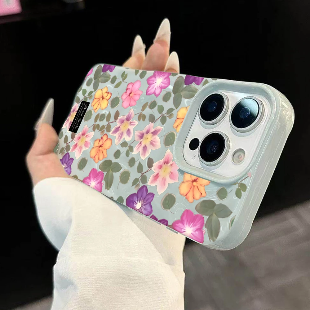 Frühlings-Klematis-Blumen Handyhülle für iPhone 17 16 15 14 13 12 11 Pro Max 14 15 Plus 17 Air Falten-Wellen Weiche Silikonhülle – Detail 1