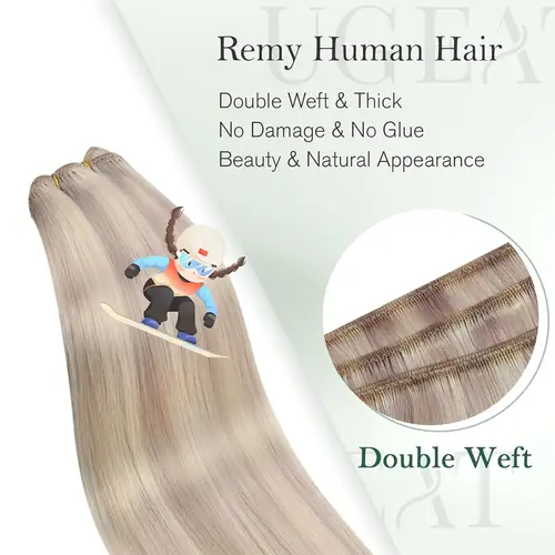 Imagen 2 del producto Ugeat-extensiones de cabello para mujer, cabello humano suave de Color claro Natural, tejido de cabello, cabello humano Remy de 100G