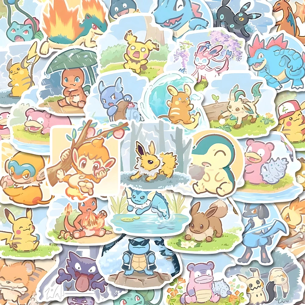 10/30/60pcs Kawaii Hand-Drawn Pokemon Anime Stickers Cute Eevee Pikachu Decals Suitcase Phone Notebook Cartoon Sticker Toy Gift