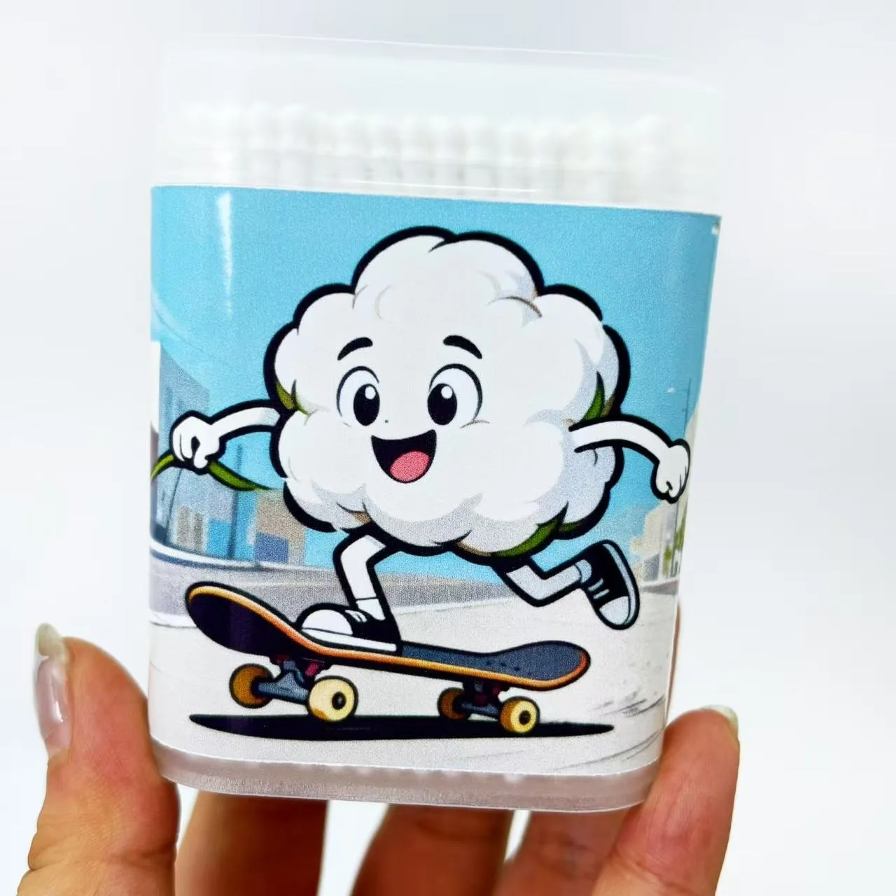400 Stück doppelseitige weiße Wattestäbchen mit Skateboard-Motiv, kreative Sportelement-Spiral-Wattestäbchen