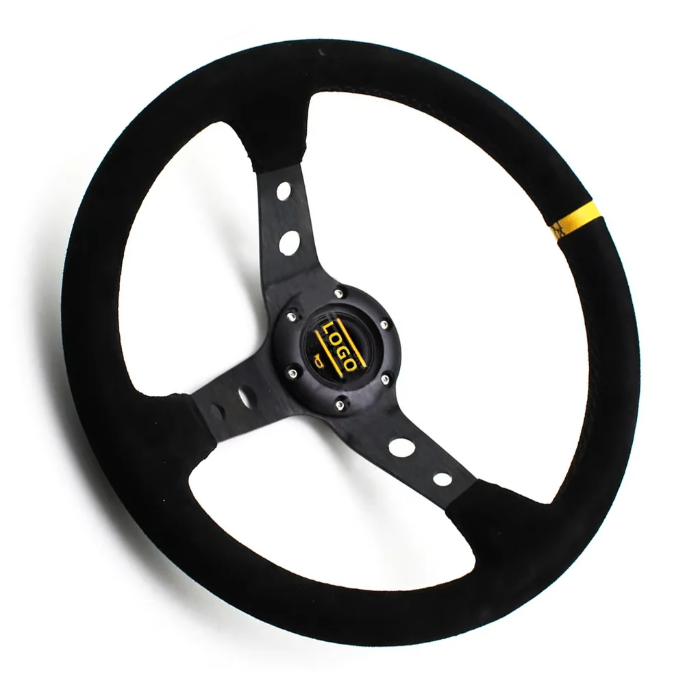 ホット! スエードとレザーのユニバーサルカーステアリングホイール,レーシングスポーツ用,350mm