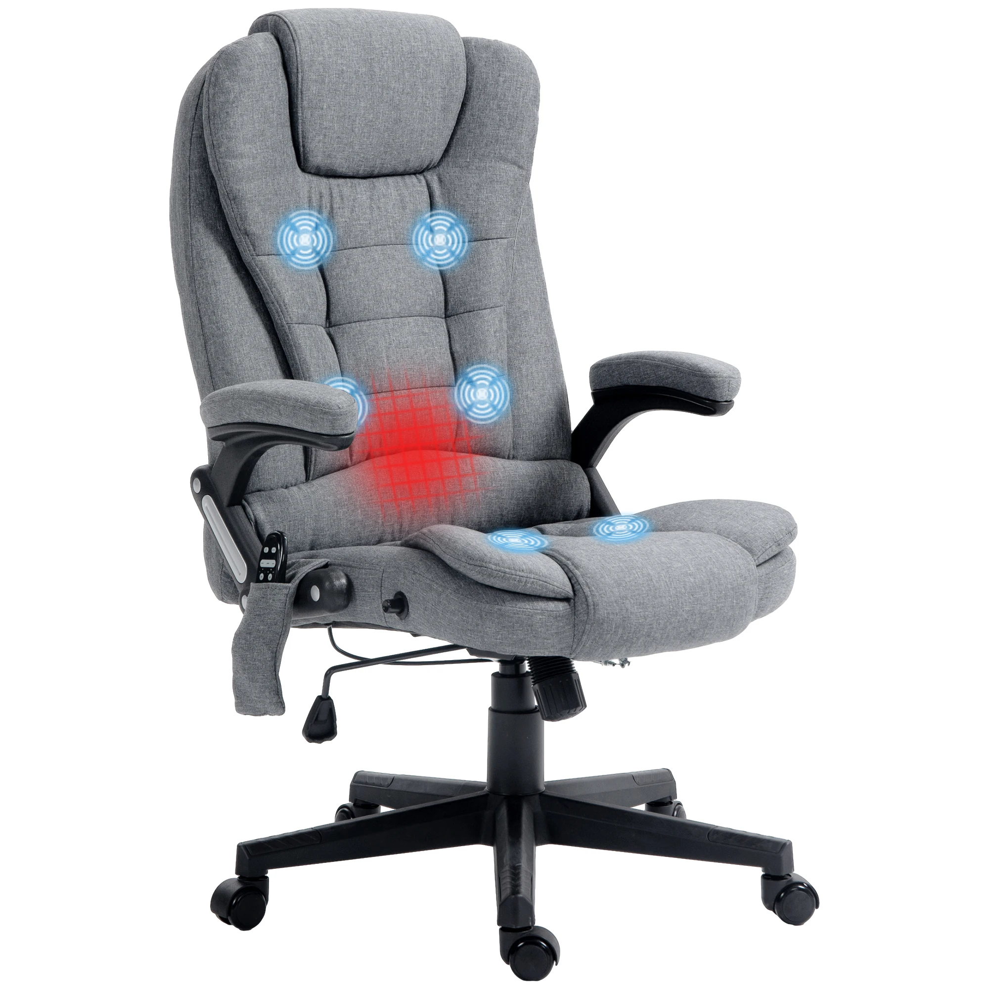 6 Point Vibrating Massage Office Chair with Heat, Linen High Back Massage Desk Chair with Reclining Backrest, Gray