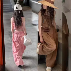 Summer New Women's Fashion Cowboy Set with Western style suspender top and straight leg pants two-piece set for girls aged 4-12