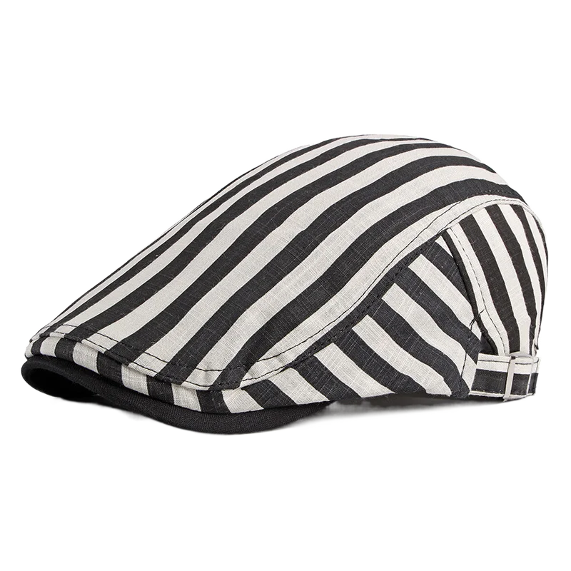 

Men Women Youth Teens Flat Cap Newsboy Hat Beret Cabbie Ivy Cap Stripes Adjustable Gatsby Newsboy Beret