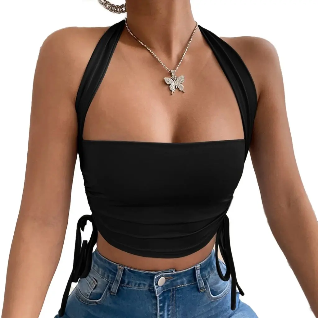 

Spring Summer Ultra-Short Backless Halter-Neck Tube Top Women's Sexy Vest Suspenders European American Style Clothing