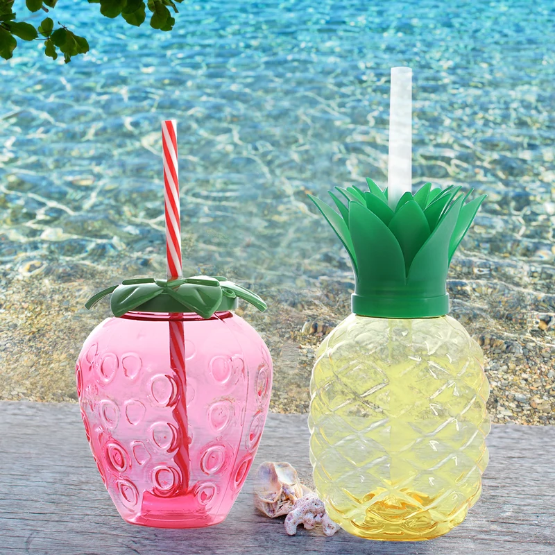 Hawaiian Pineapple Coconut Drinking Cup With Straw Hawaii Party Luau Flamingo Decoration Beach Wedding Pool Party Supplies