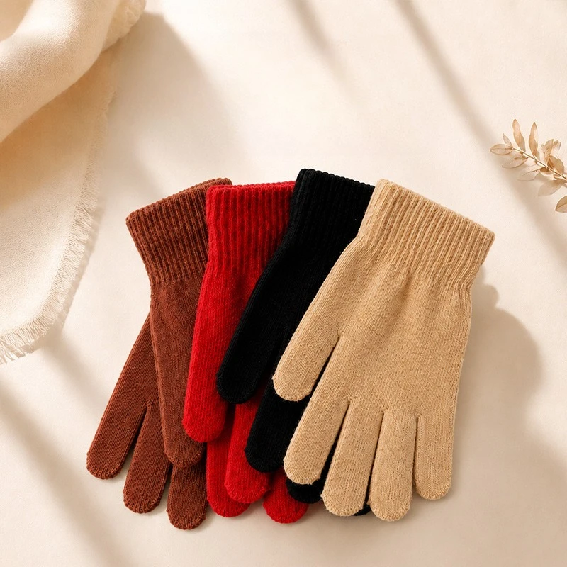 Warm Winter Thermal Knit Gloves Fleece Lined Stretchy Cycling Gloves Windproof Cold Weather Mittens for Men Women Students