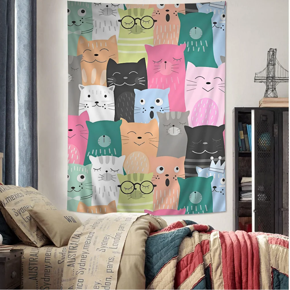 

Cute Cats Anime Tapestry Art Science Fiction Room Home Decor Wall Art Decor