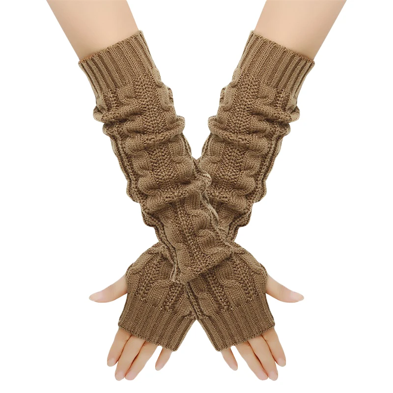 

Fashion Women Knitted Arm Warmers Winter Warm Long Fingerless Gloves Thumb Hole Costume Gloves Streetwear