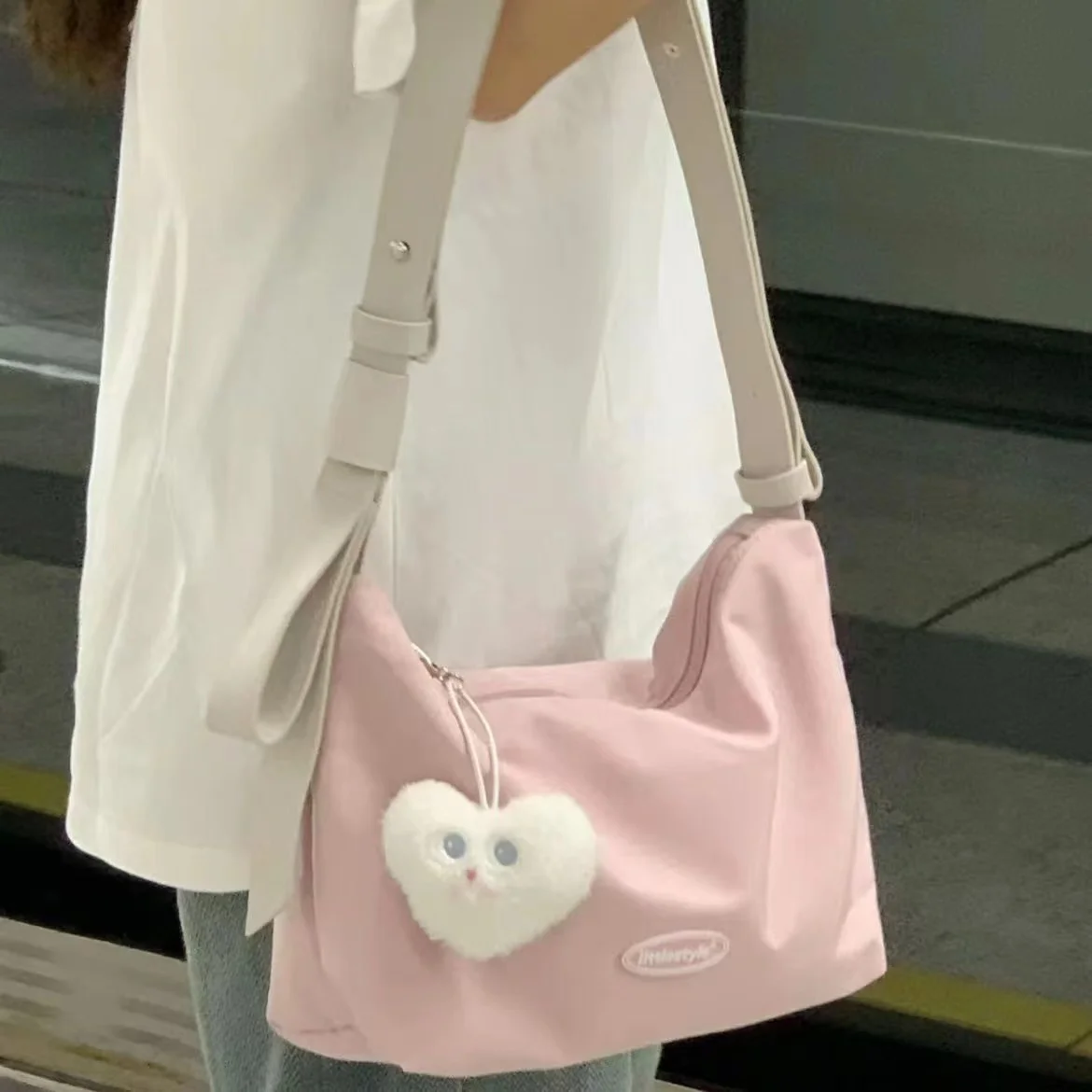 Japanese Style Casual Canvas Crossbody Bag Women Large Capacity Contrast Color Tote Bag Cute Fashion Ladies Shoulder Bags