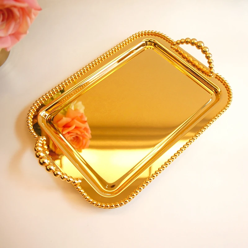 Minimalist~ Light luxury gold cake plate, dim sum tray rectangle, wedding dessert table display plate home decoration