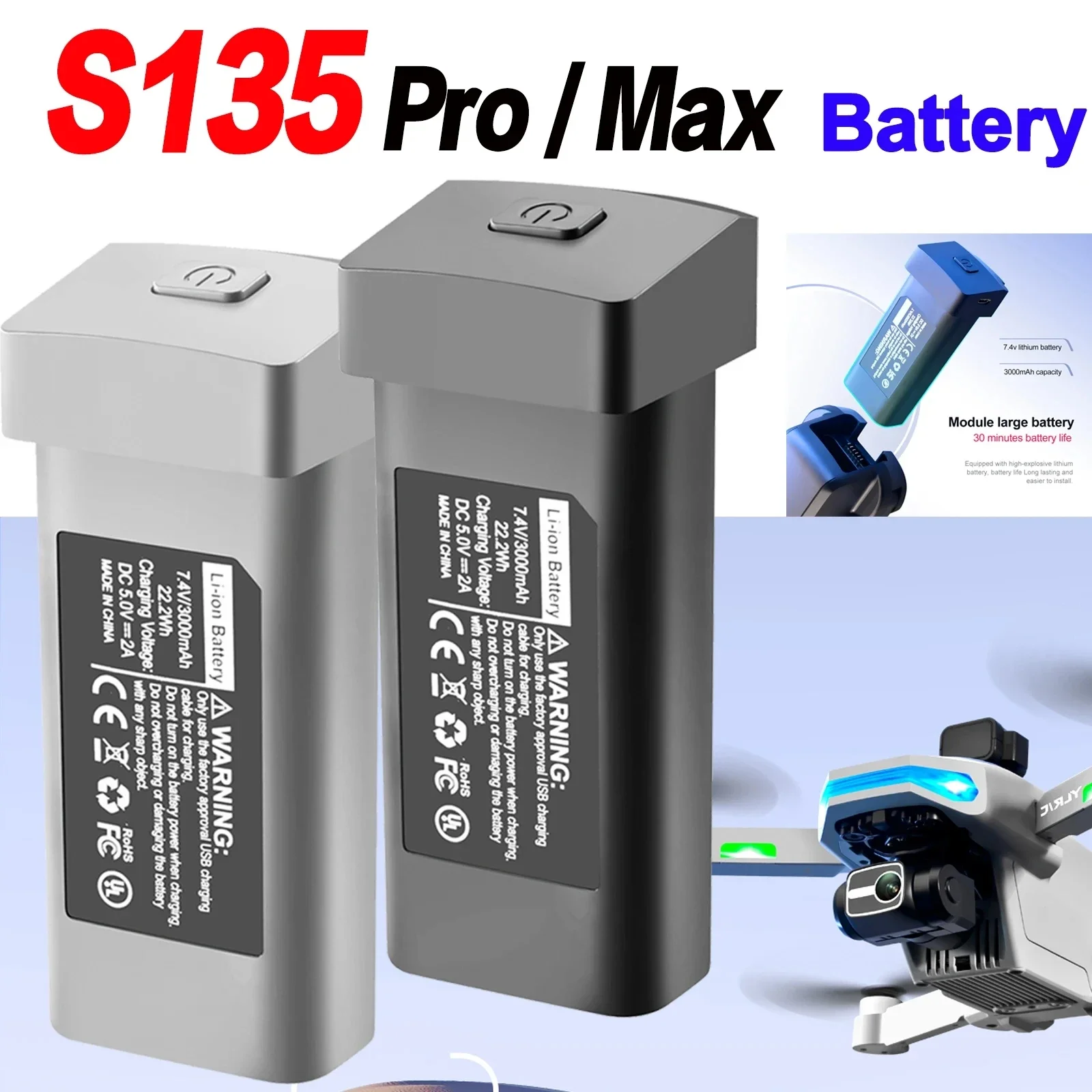 JHD S135 Drone Battery For Original S135 PRO Accessories Parts 3000mAh S135 MAX  RC Drone Battery Wholesale Suppliers